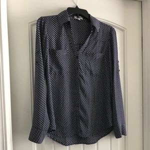 Express Portofino Shirt Small Navy Polka Dots New